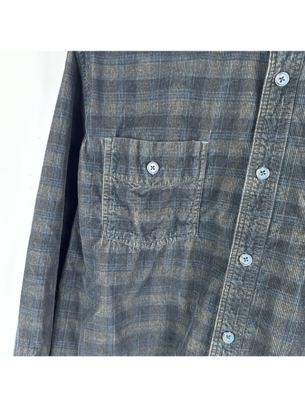 Carbon 2 Cobalt Shirt Mens L Blue Tan Plaid Corduroy Button Up Collared - Picture 4 of 10